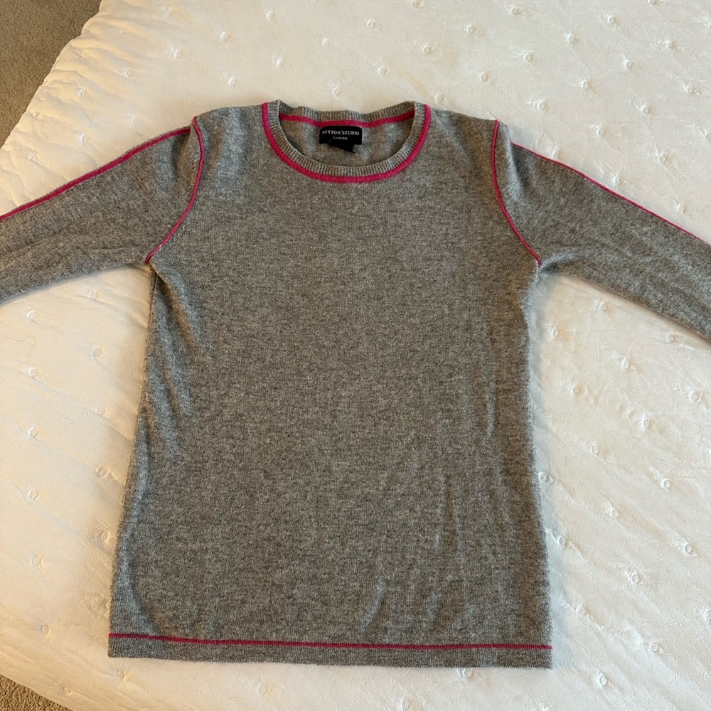 Gray Sweater with Pink Trim